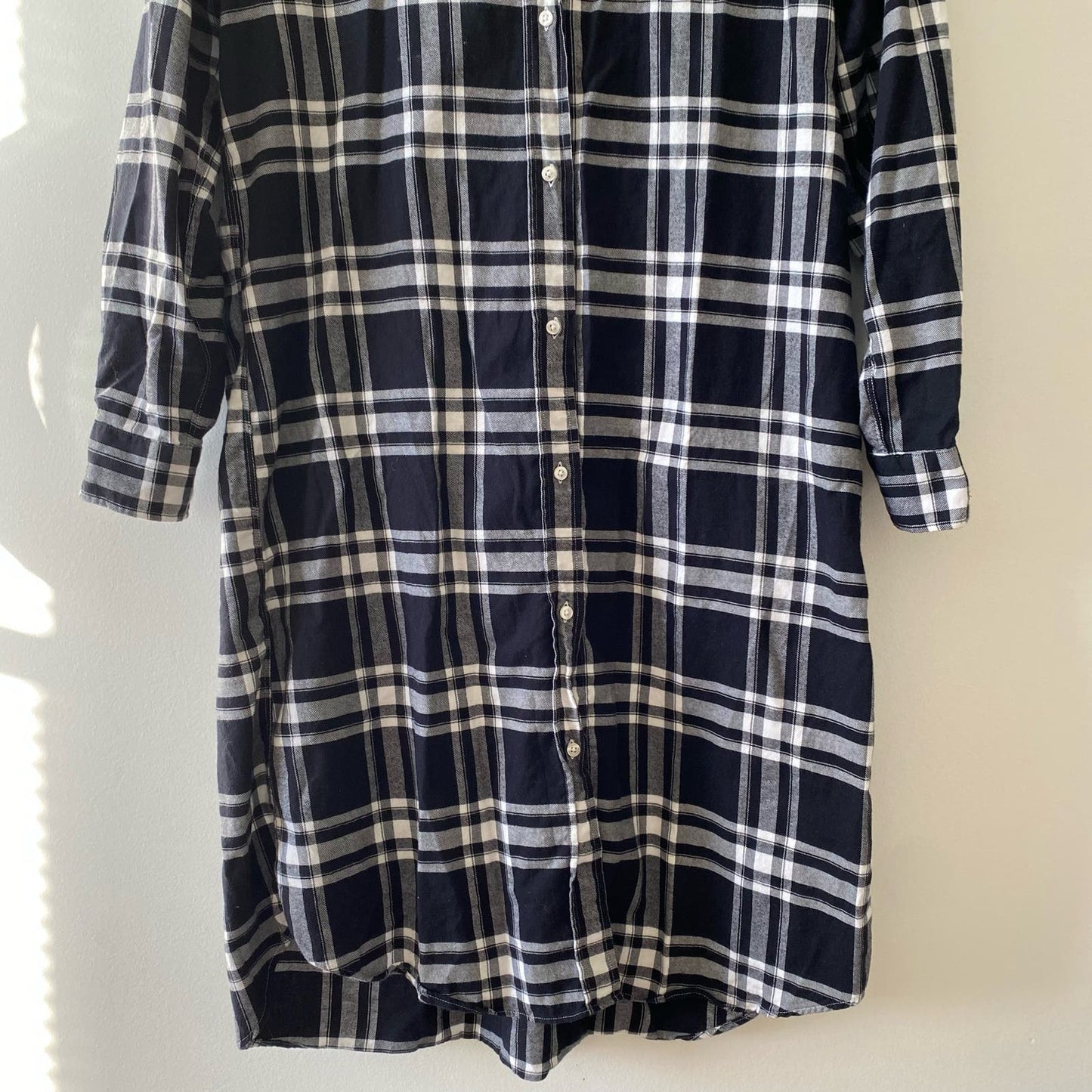 GRAYSON Black and White Cotton Flannel Long Sleeve Midi Shirt Dress