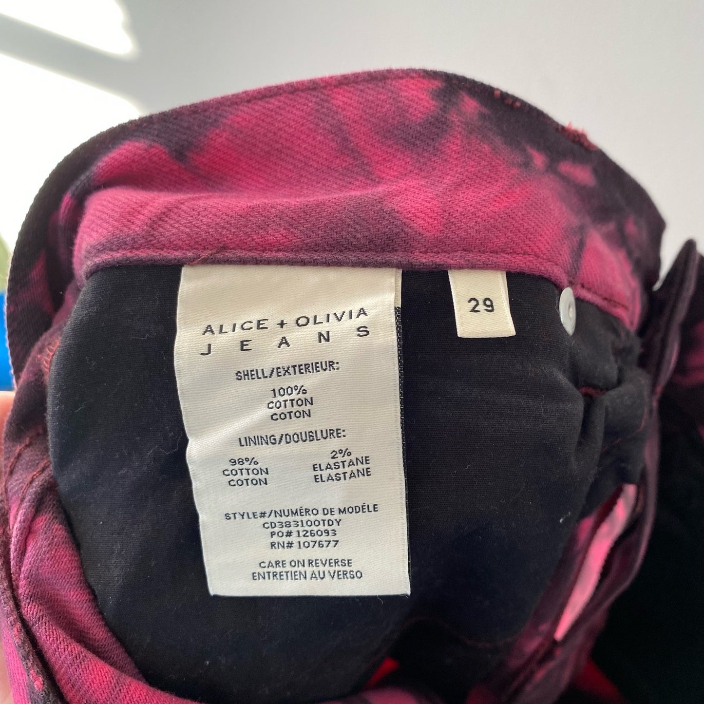 ALICE + OLIVIA Pink Black Tie Dye Genevieve Distressed Baggy Jeans Sixe 39