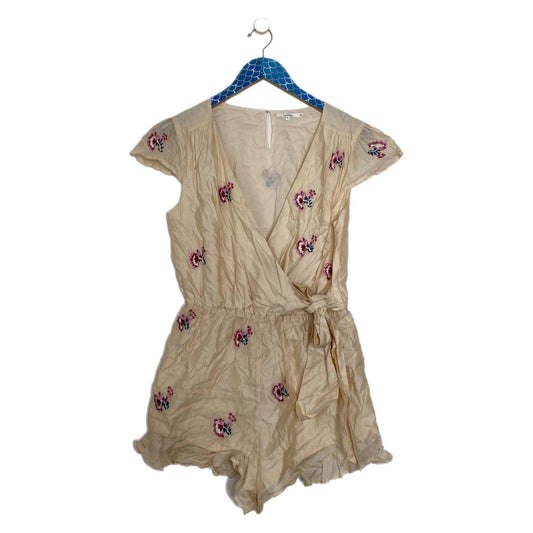 TULAROSA Ashby Floral Embroidered Faux Wrap Romper in Shell Size Small