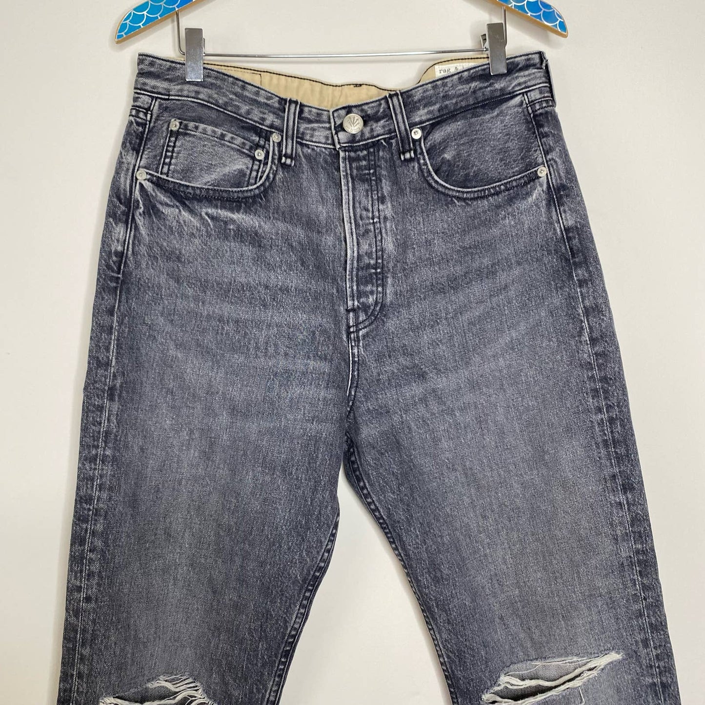 RAG & BONE Maya Zeus Gray Wash High Rise Slim Fit Ankle Distressed Jeans Size 31