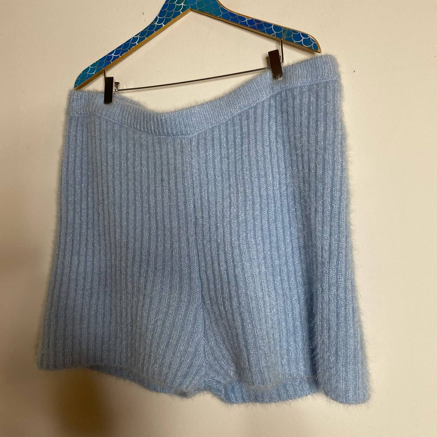 ELOQUII Light Blue Fuzzy Ribbed Sweater Lounge Shorts Size 22/24