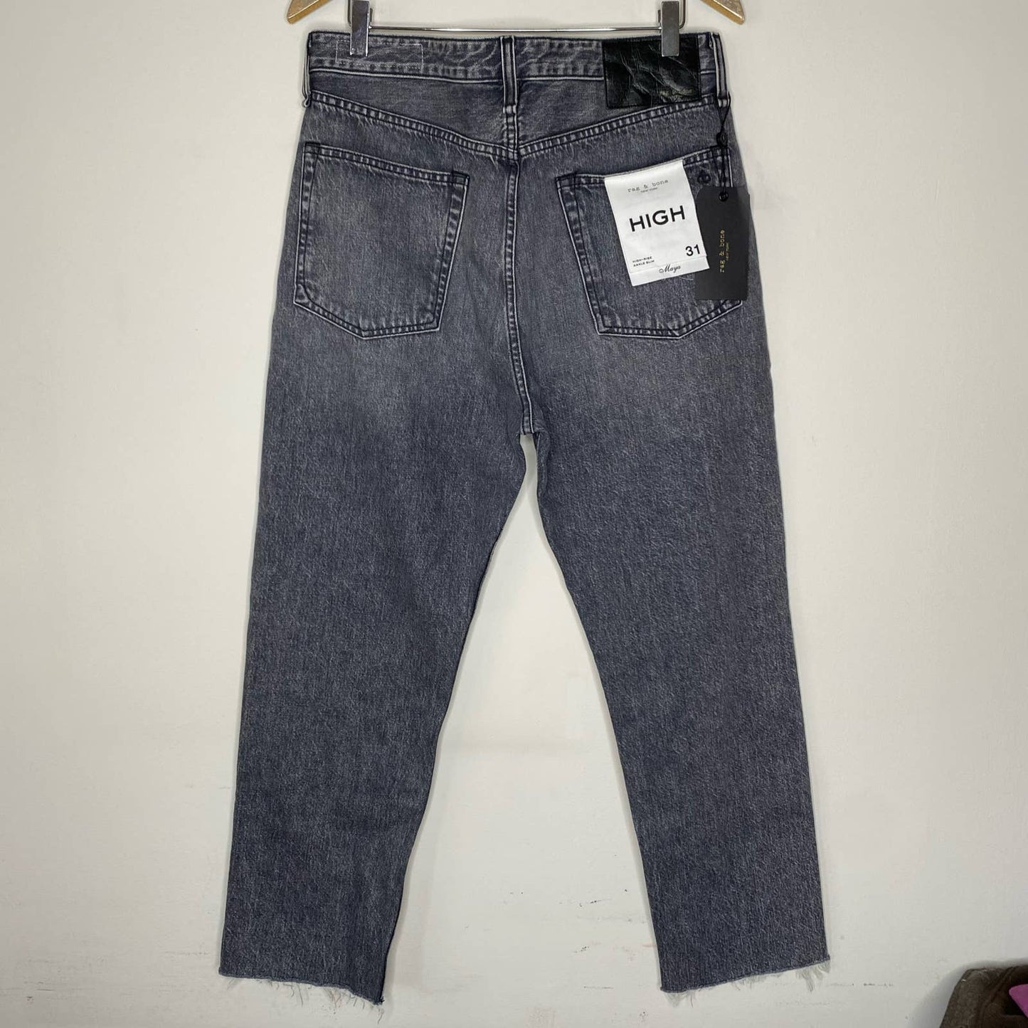 RAG & BONE Maya Zeus Gray Wash High Rise Slim Fit Ankle Distressed Jeans Size 31