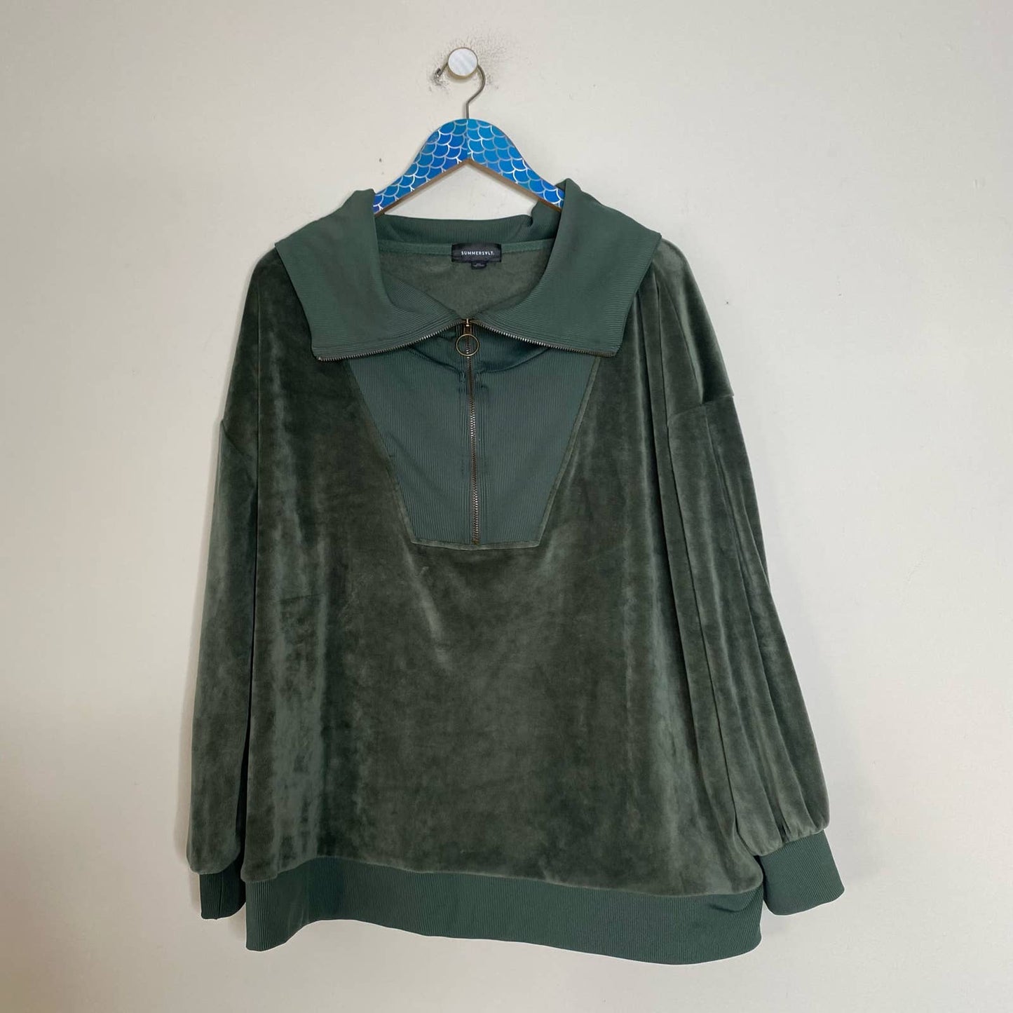 SUMMERSALT The Olive Green Plush Velour Half-Zip Pullover Size 2XL