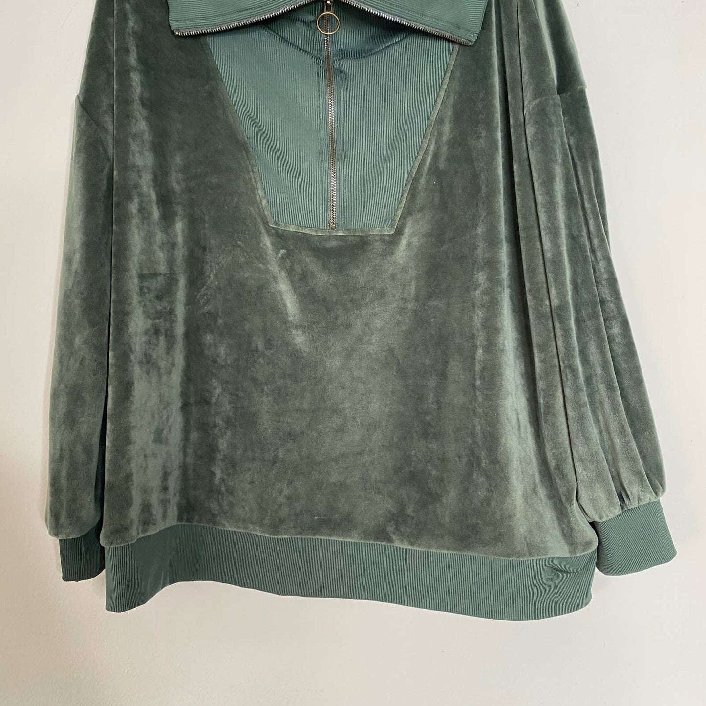 SUMMERSALT The Olive Green Plush Velour Half-Zip Pullover Size 2XL