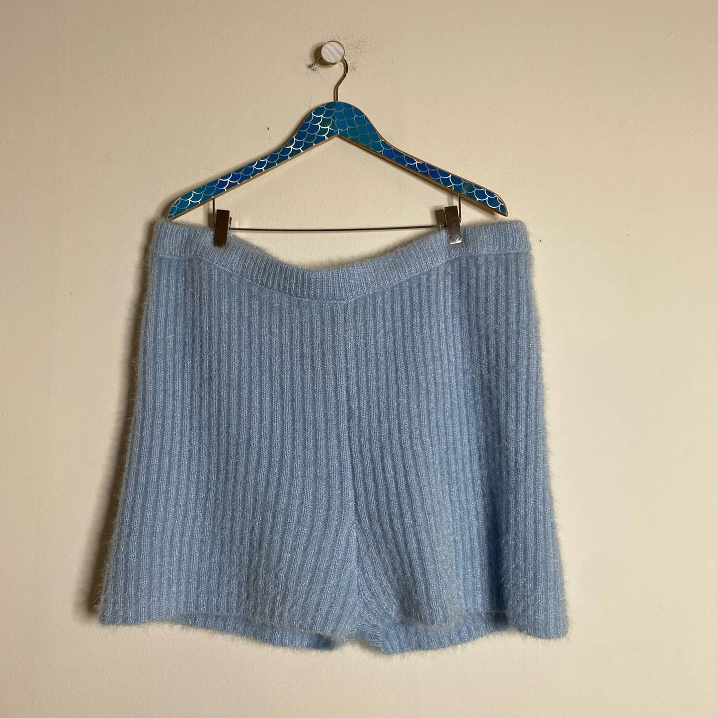 ELOQUII Light Blue Fuzzy Ribbed Sweater Lounge Shorts Size 22/24