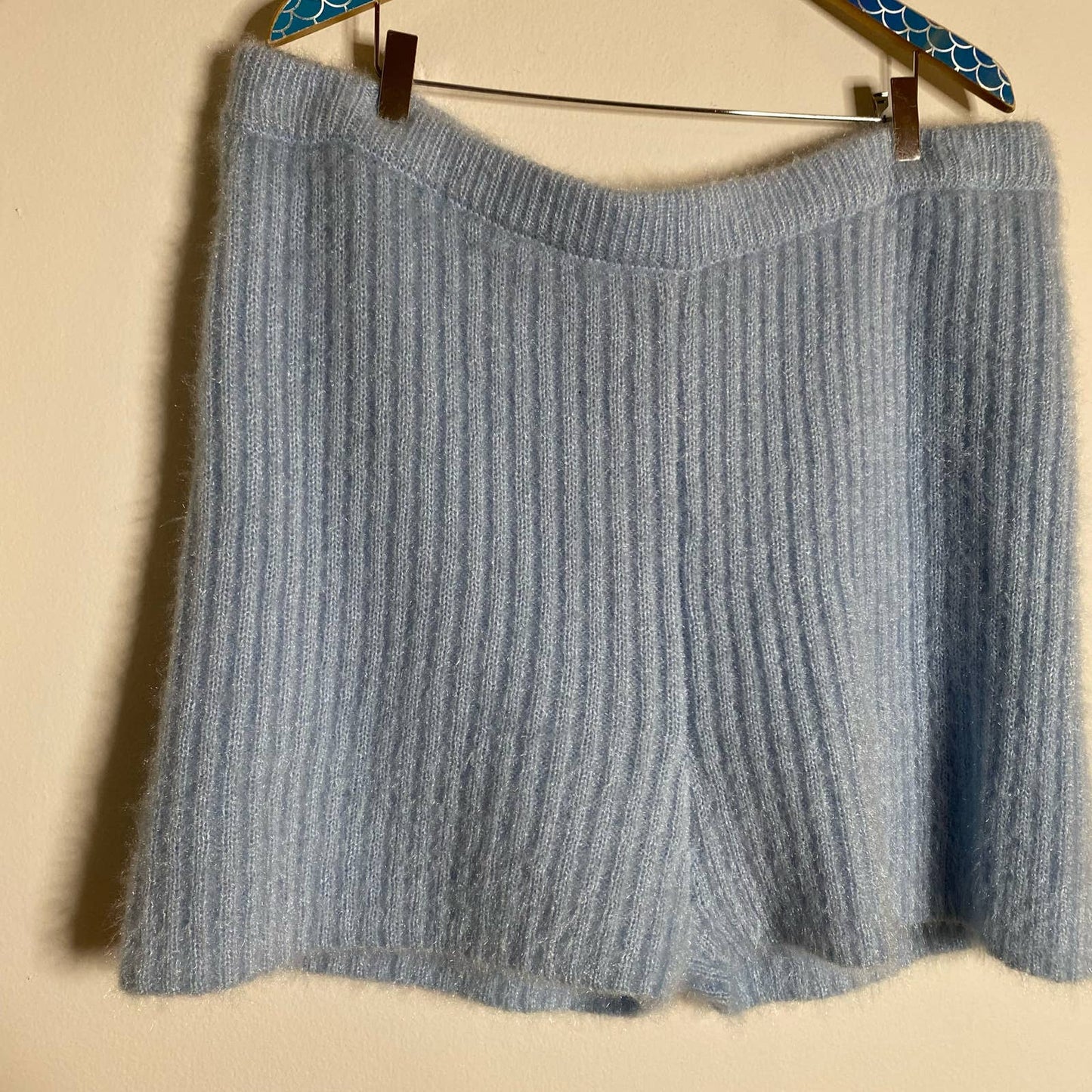 ELOQUII Light Blue Fuzzy Ribbed Sweater Lounge Shorts Size 22/24