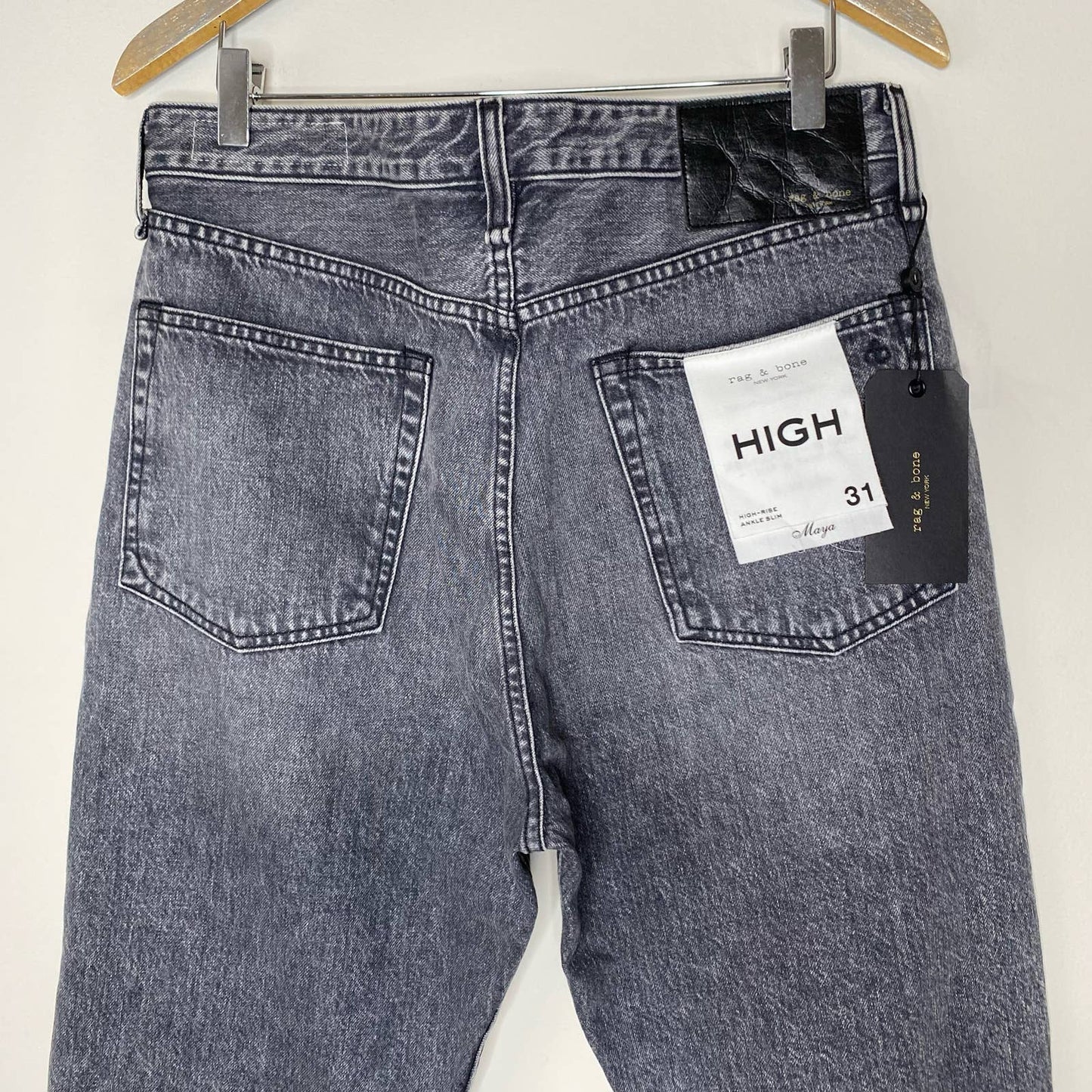 RAG & BONE Maya Zeus Gray Wash High Rise Slim Fit Ankle Distressed Jeans Size 31