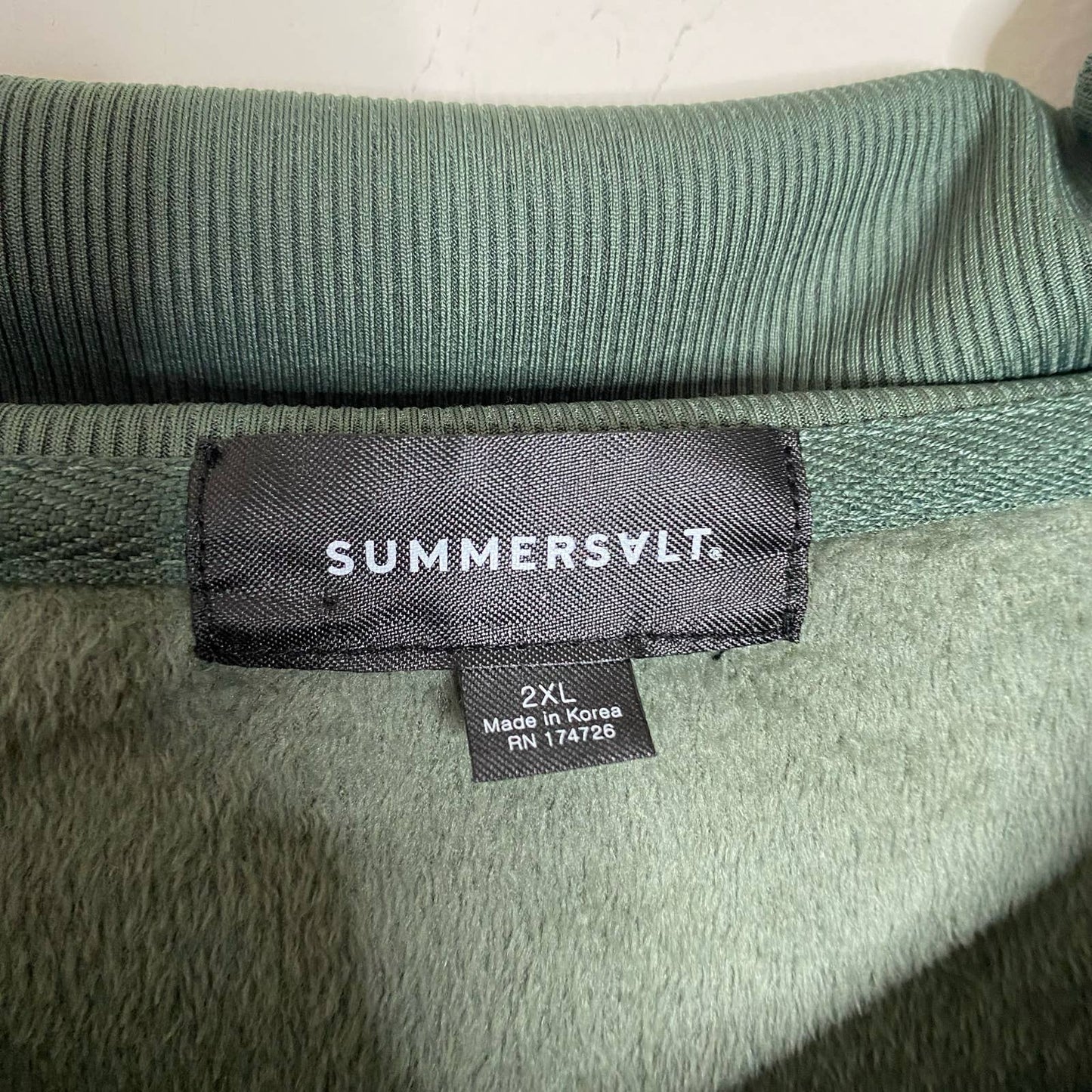 SUMMERSALT The Olive Green Plush Velour Half-Zip Pullover Size 2XL