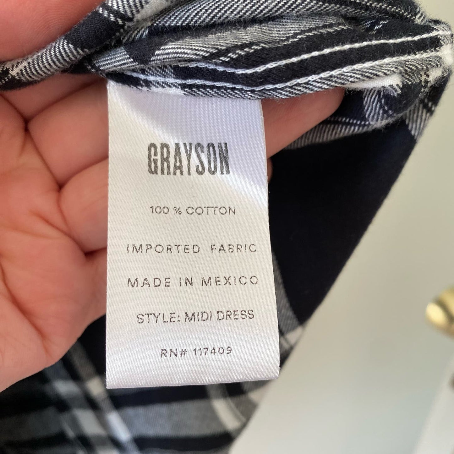 GRAYSON Black and White Cotton Flannel Long Sleeve Midi Shirt Dress