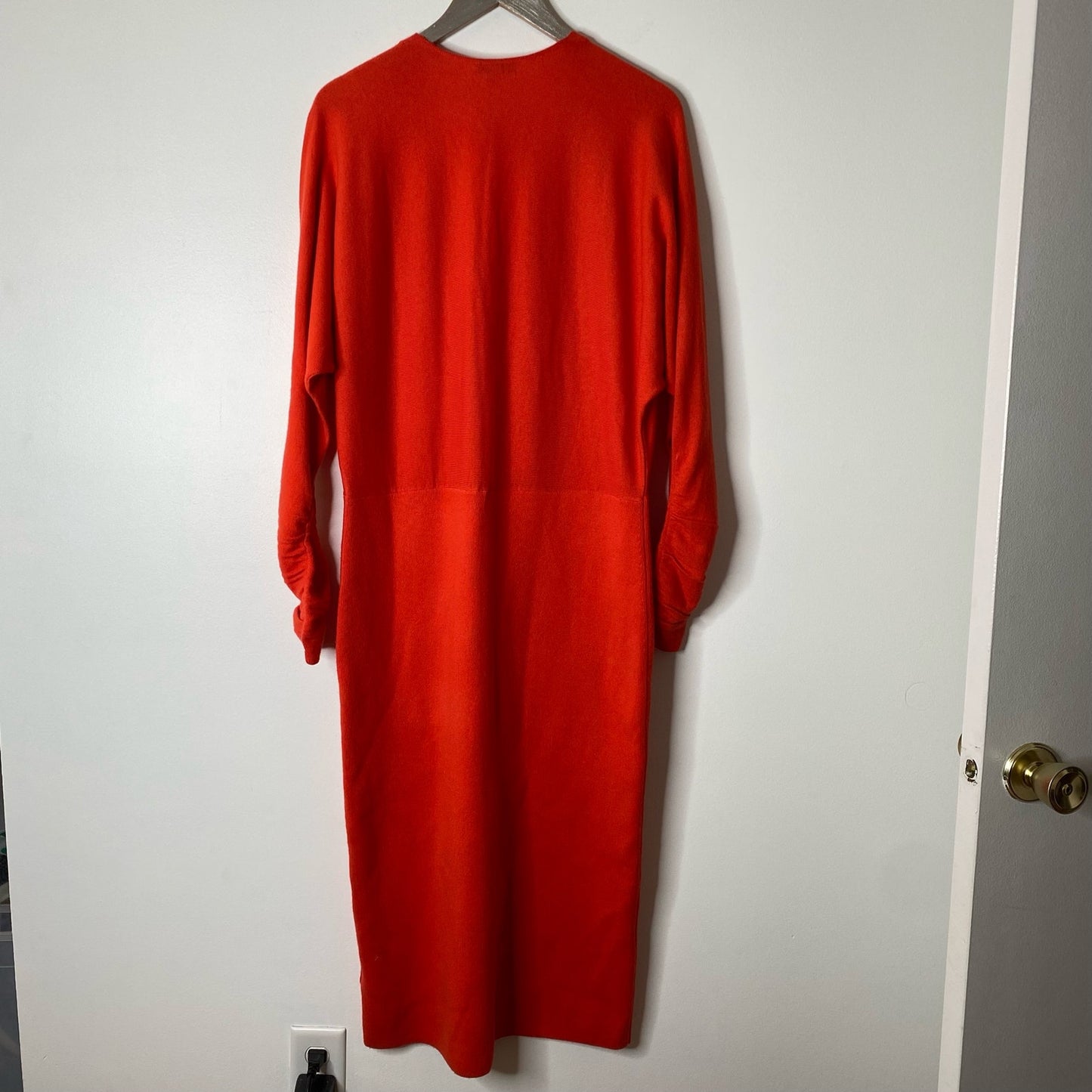 REISS Orange Jenna Ruched Sleeve Knit Bodycon Cashmere Dress Size Small