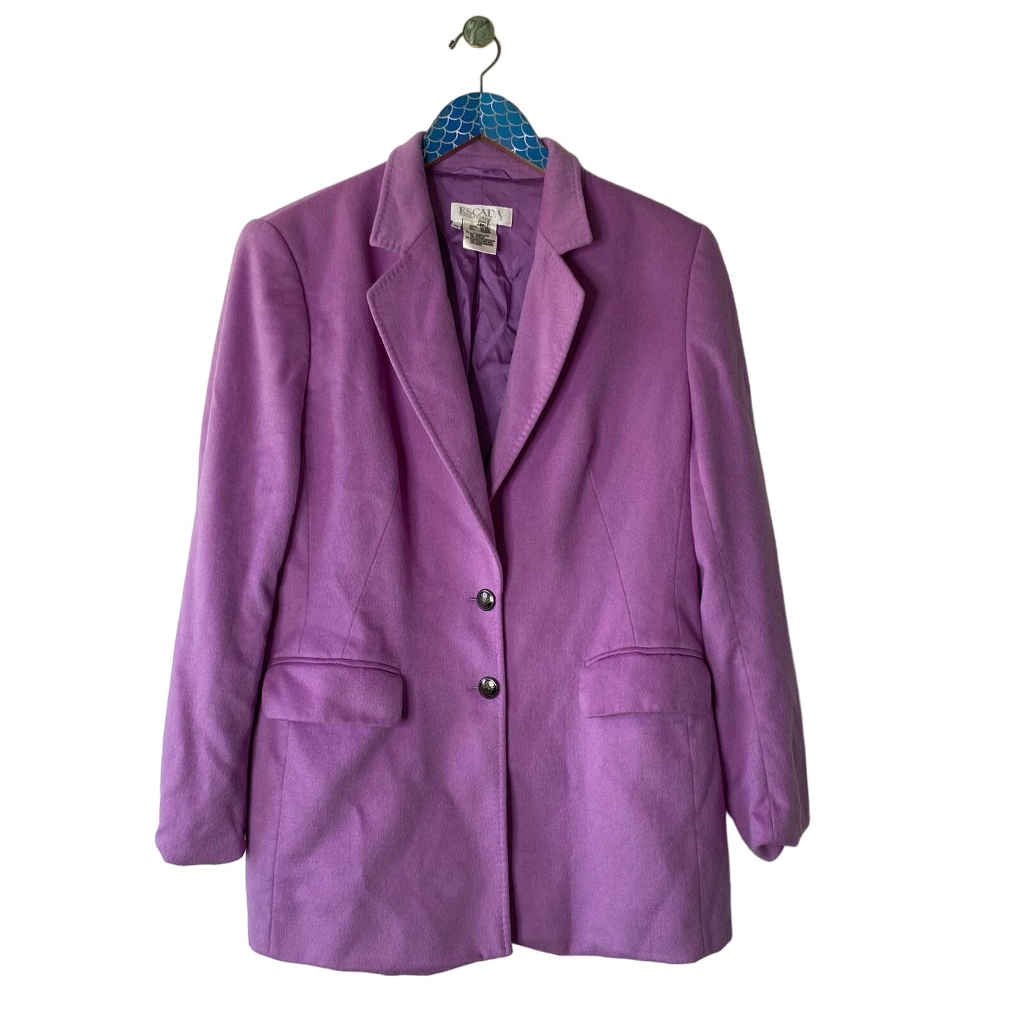 ESCADA Purple Piacenza Orylactus Italian Rabbit Wool Embellished Button Blazer Size Large