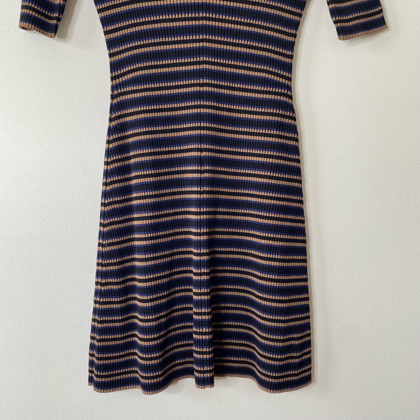 THEORY High Neck Mini Dress in Multicolor Stripe Rib Knit Size Small