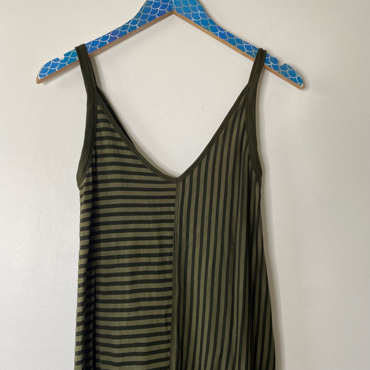 SANDRO Green Black Sleeveless Contrast Stripe Tank Tunic Mini Dress Size Small