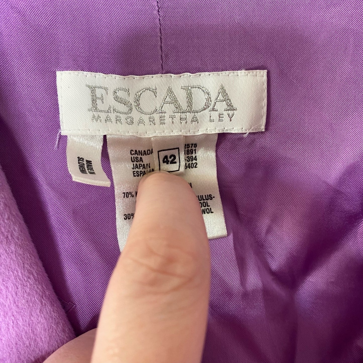 ESCADA Purple Piacenza Orylactus Italian Rabbit Wool Embellished Button Blazer Size Large