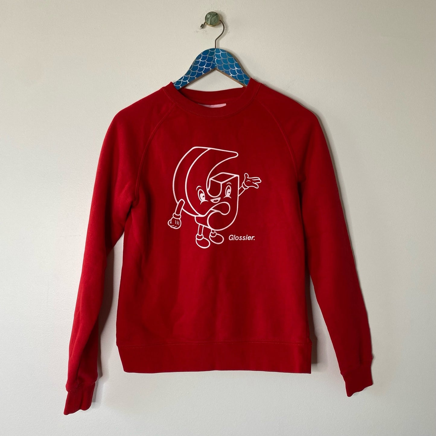 GLOSSIER Red G Pal Graphic Limited Edition Cozy Crewneck Pullover Sweatshirt Size XS