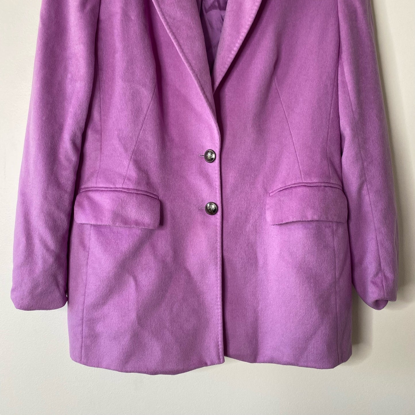 ESCADA Purple Piacenza Orylactus Italian Rabbit Wool Embellished Button Blazer Size Large