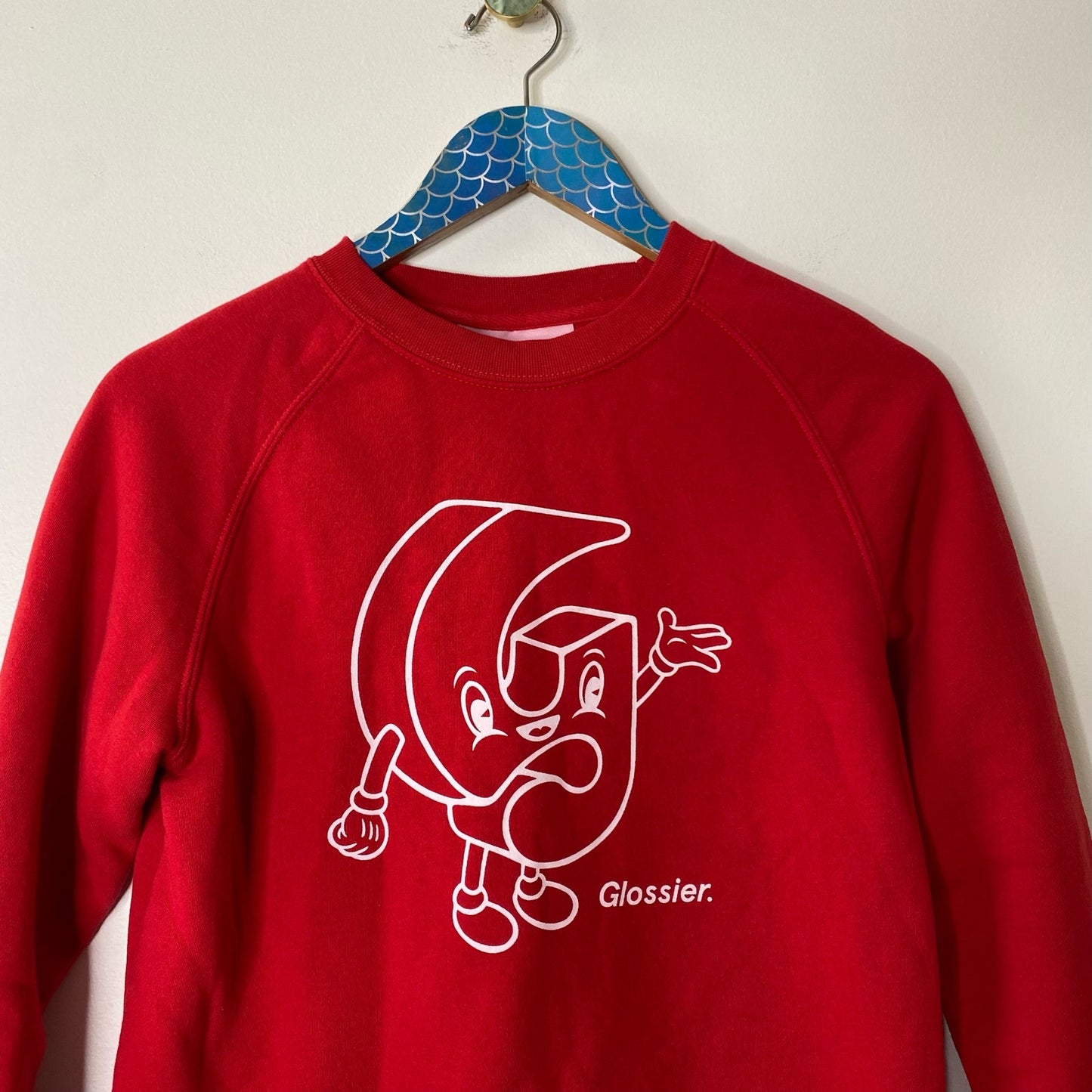 GLOSSIER Red G Pal Graphic Limited Edition Cozy Crewneck Pullover Sweatshirt Size XS