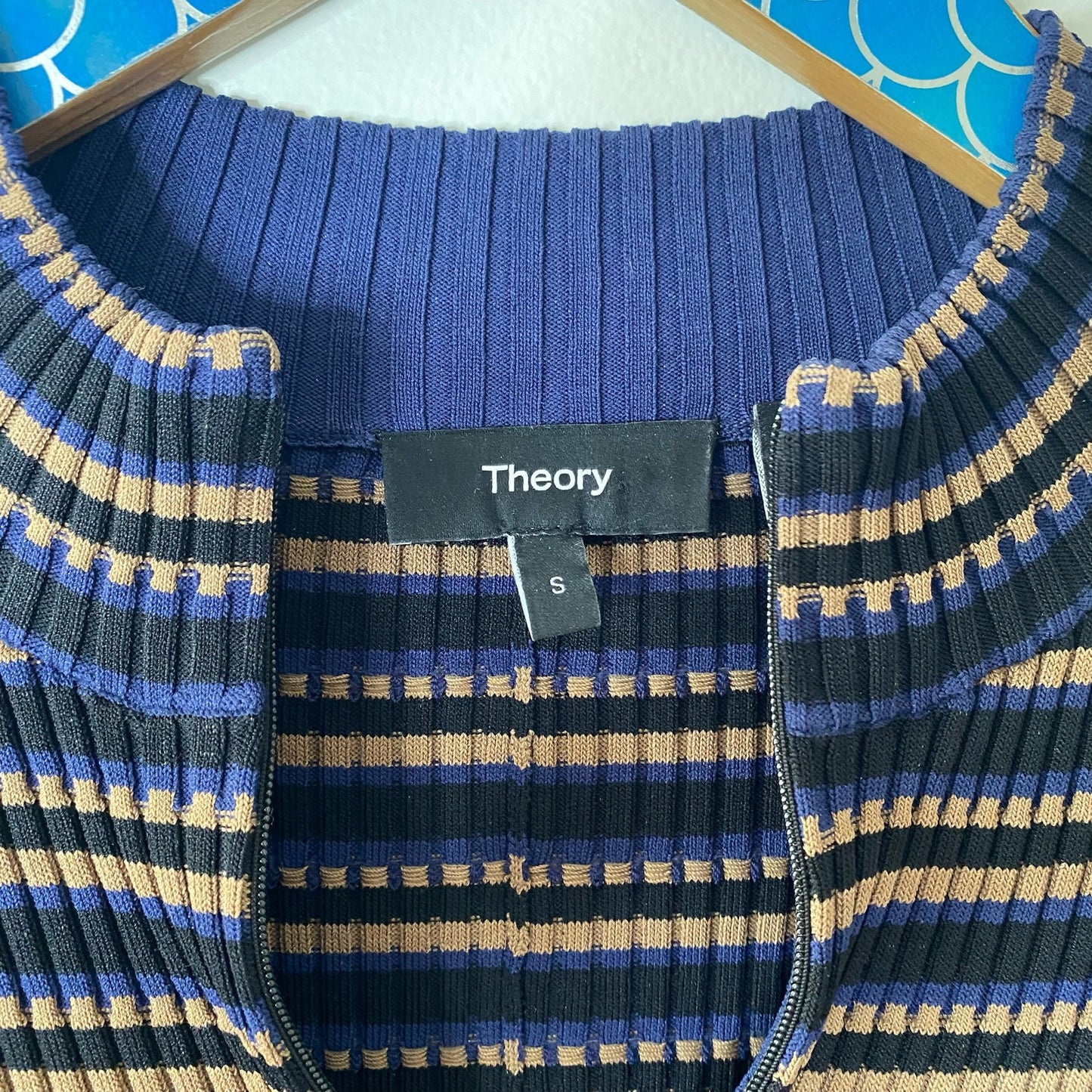 THEORY High Neck Mini Dress in Multicolor Stripe Rib Knit Size Small