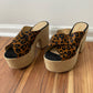 SCHUTZ Lora Wedge Platform Slide Sandals Sandstone Leopard Size 7.5