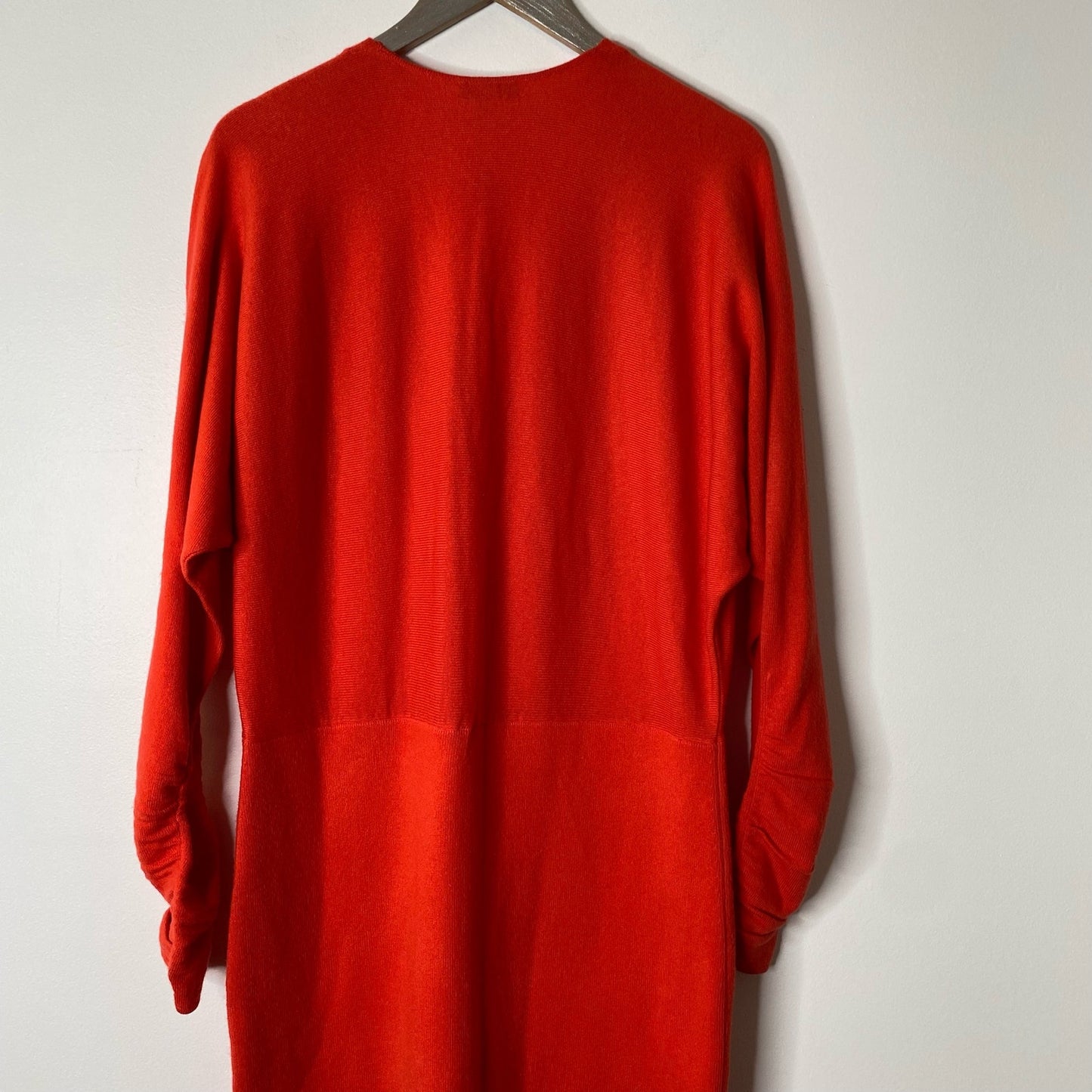 REISS Orange Jenna Ruched Sleeve Knit Bodycon Cashmere Dress Size Small