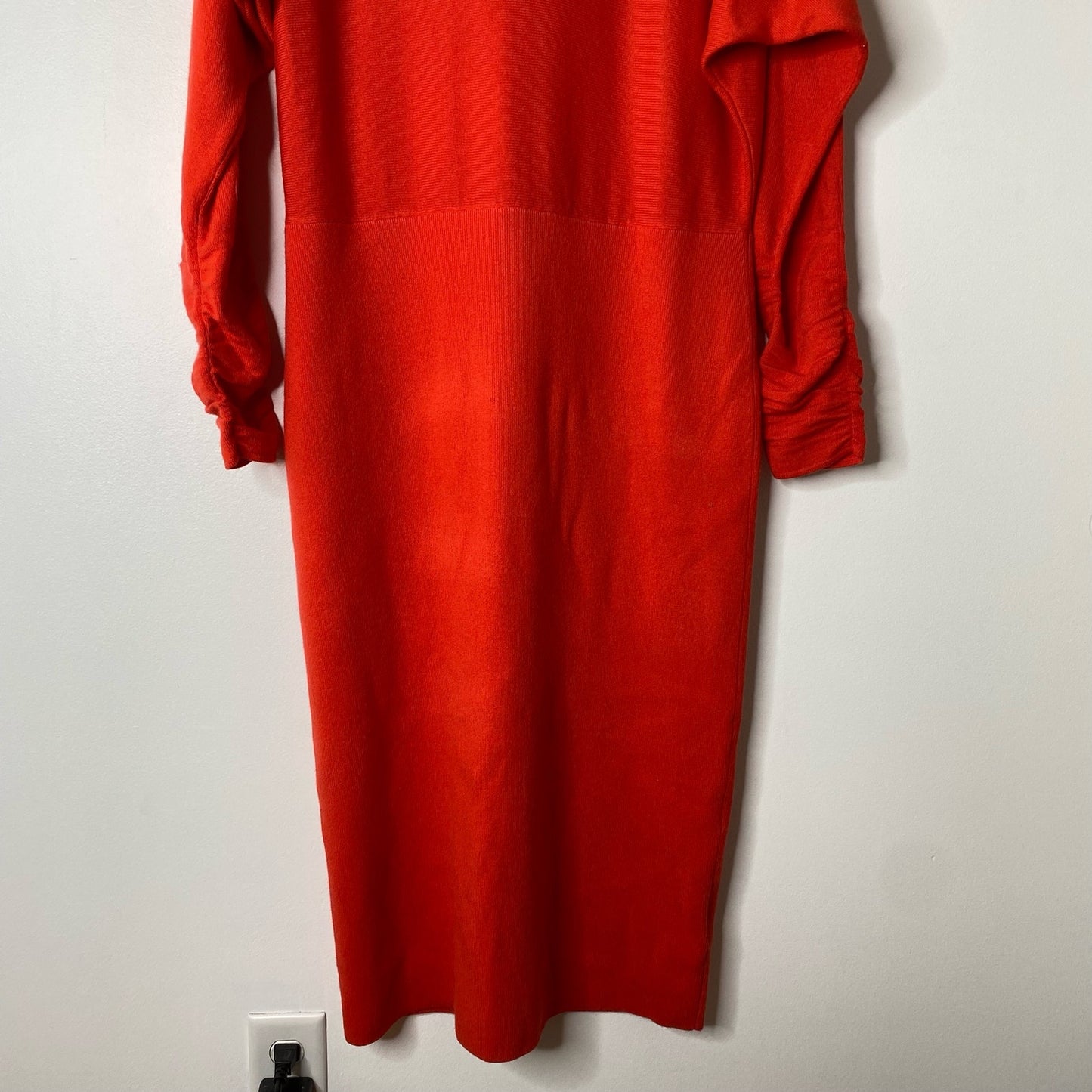 REISS Orange Jenna Ruched Sleeve Knit Bodycon Cashmere Dress Size Small