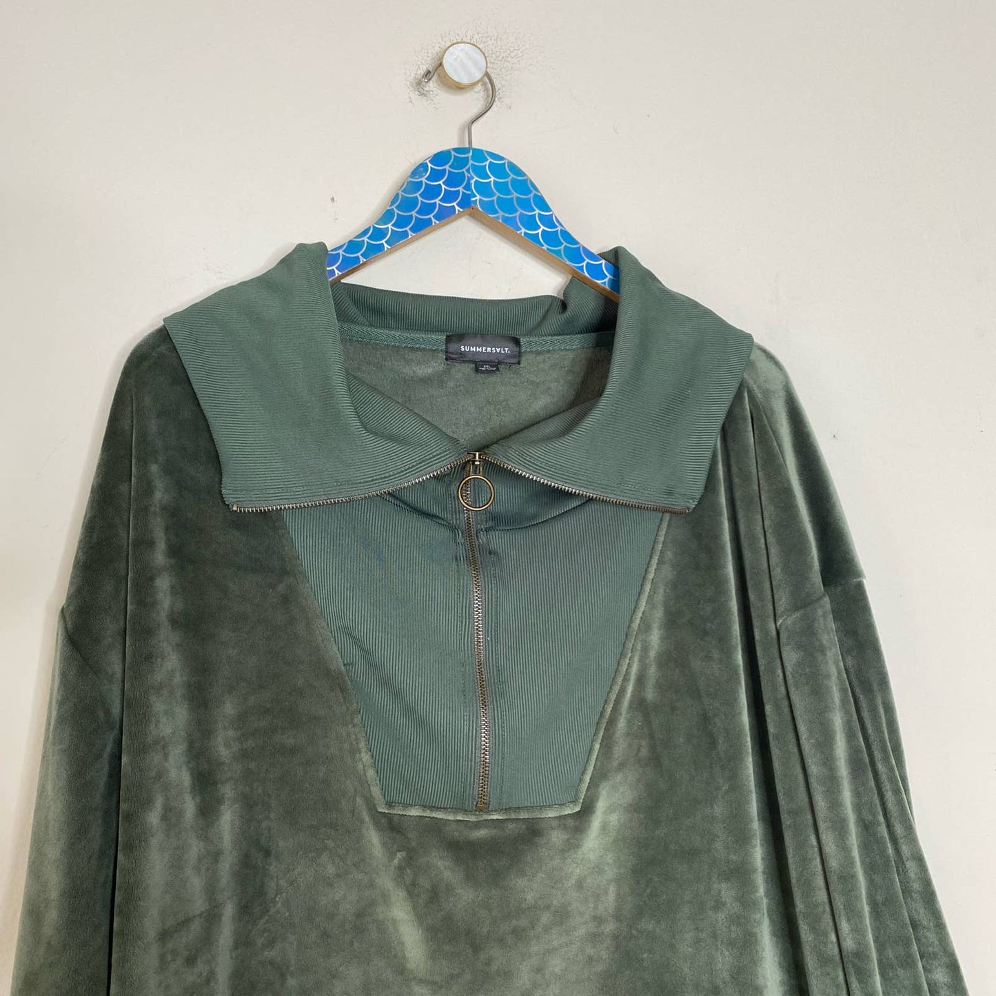 SUMMERSALT The Olive Green Plush Velour Half-Zip Pullover Size 2XL